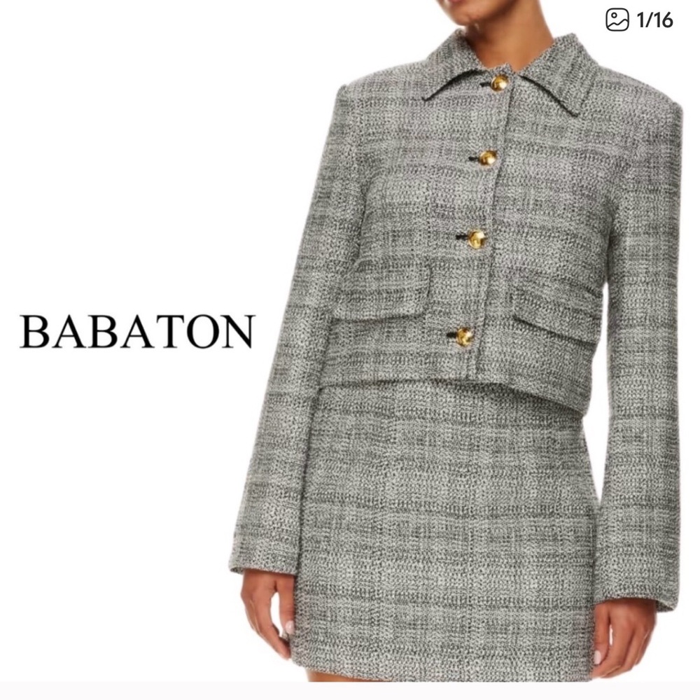 Babaton NWT Frances Jacket Cropped Button-Up Solange Mlg Blk/Wht - Size xxs